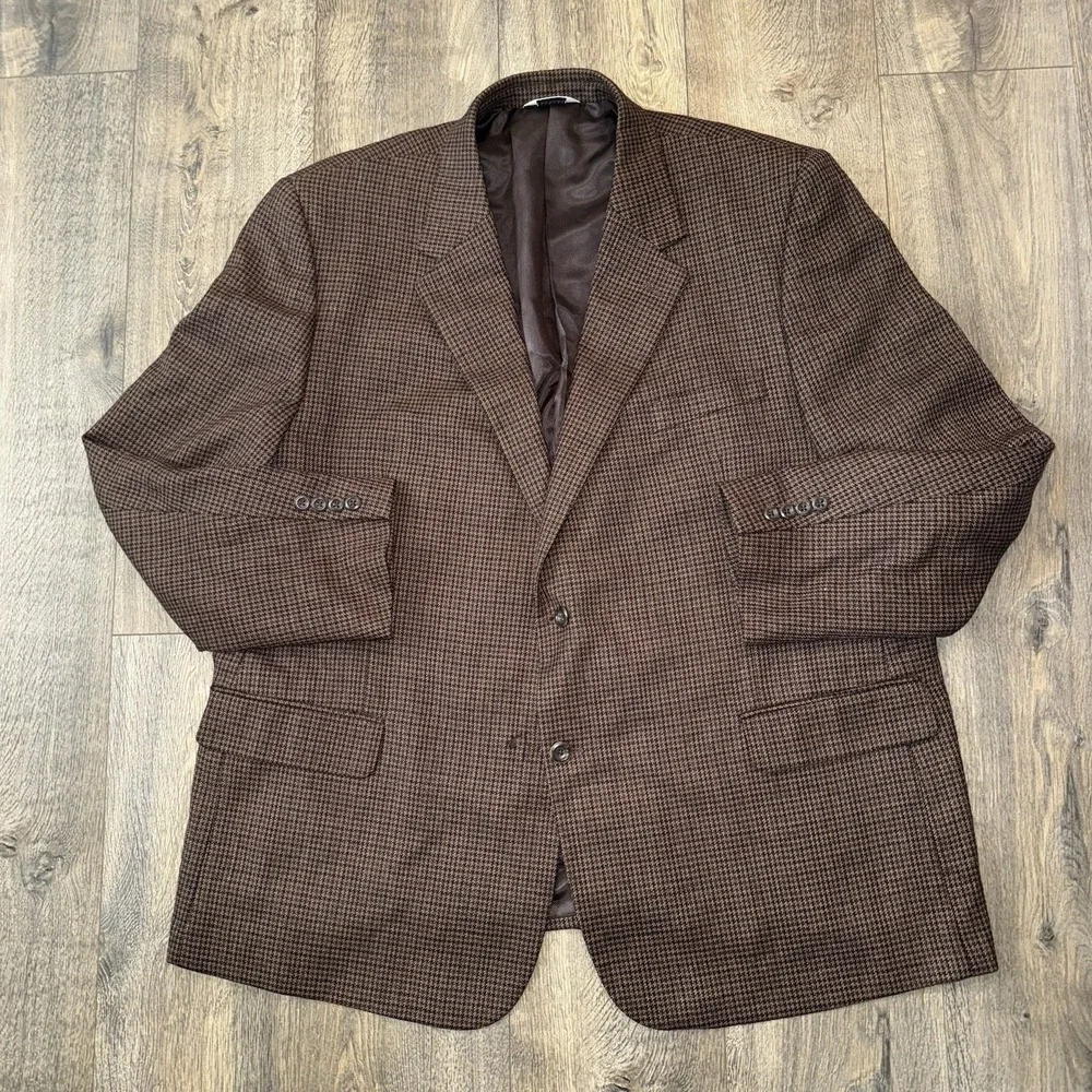 VTG Joseph & Fiess 100% Lambswool Sport Coat Mens 50R Check Blazer Suit Jacket